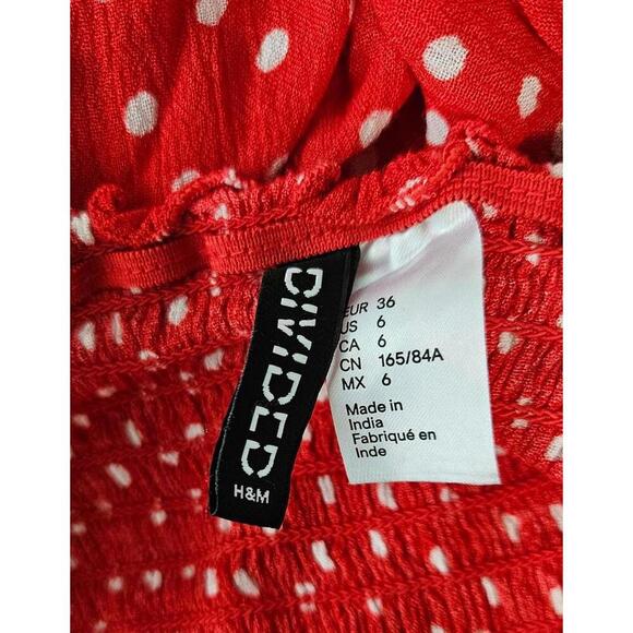H&M Divided Women's Smocked Red Polka Dot Dress Size 6 - Picture 4 of 8